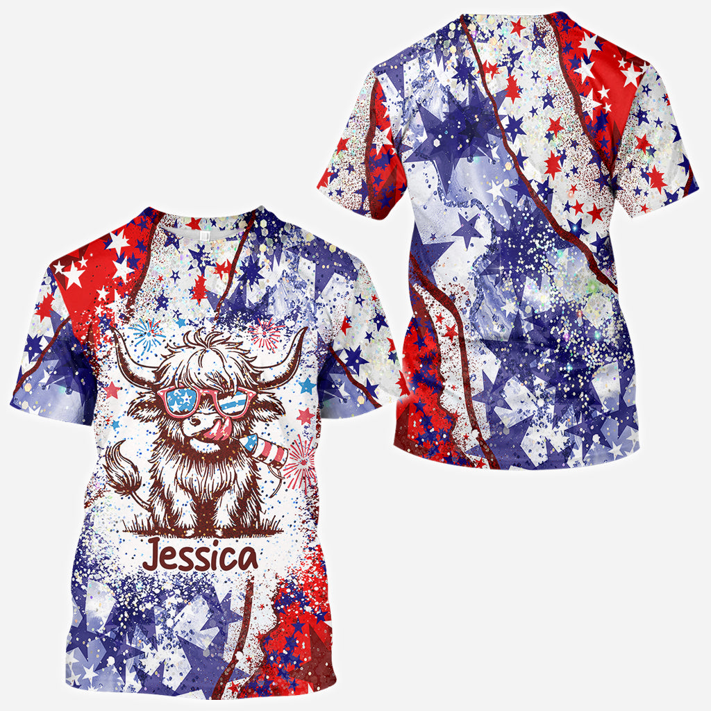 T-shirt personnalisé intégral « Vache des Highlands » pour le 4 juillet