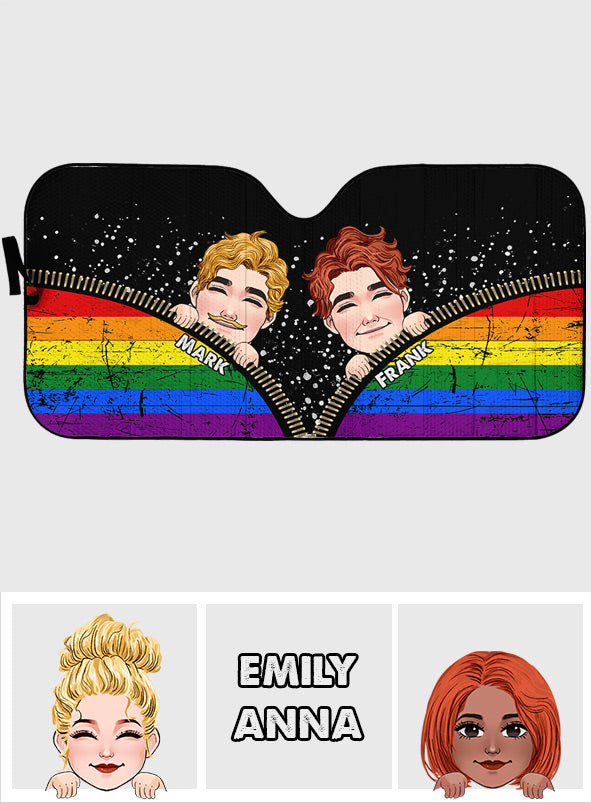Lustiges Pärchenstolz – Personalisierter Sonnenschutz für das Auto zur Unterstützung der LGBTQ+-Community