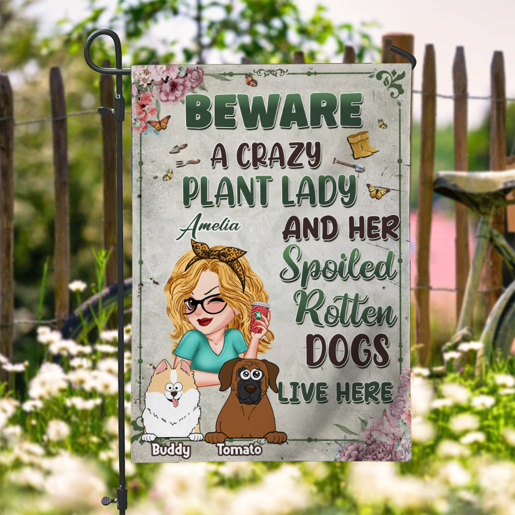 Crazy Plant Lady And Her Dogs - Personalized Gardening Garden Flag