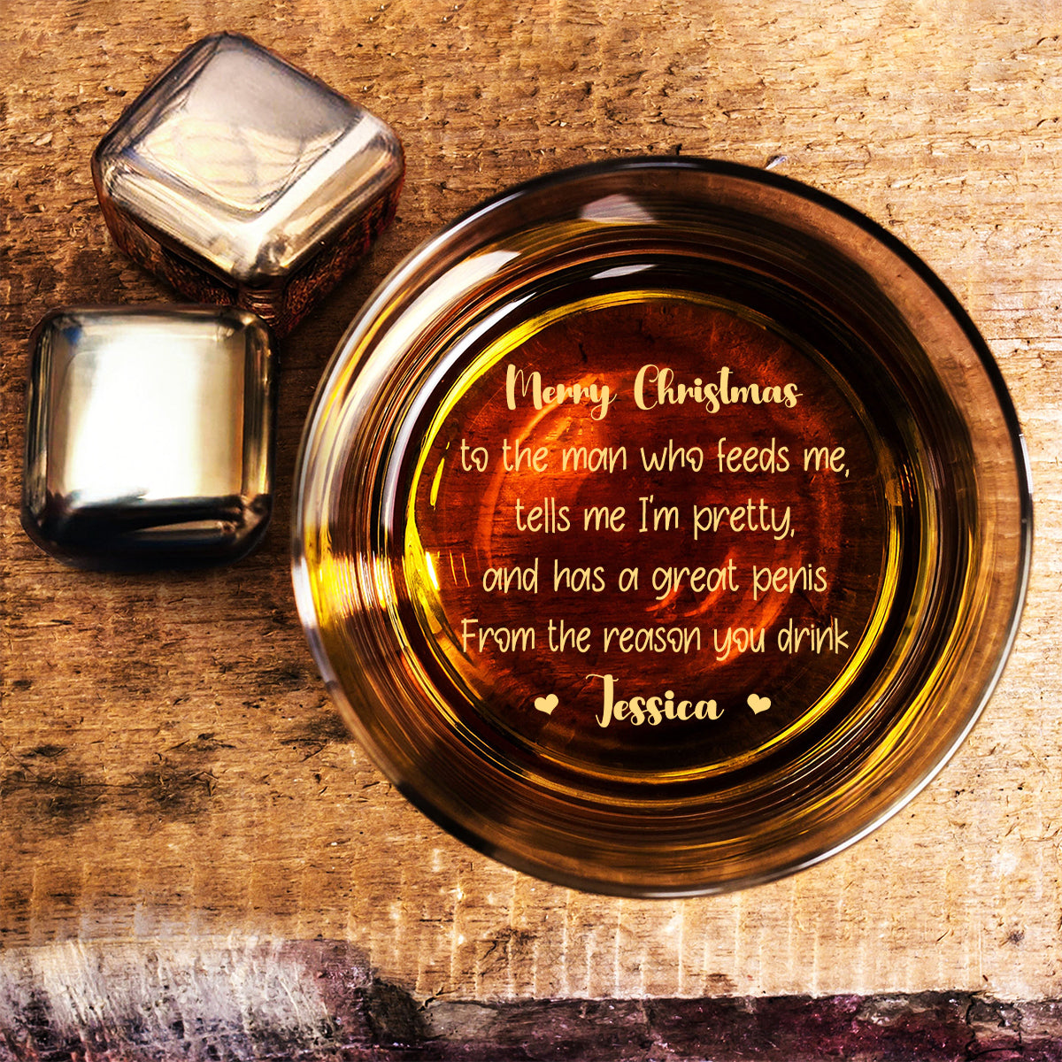 To The Man Who Feeds Me, Tells Me Pretty, And Has A Big Cock - Personalized Couple Engraved Whiskey Glass