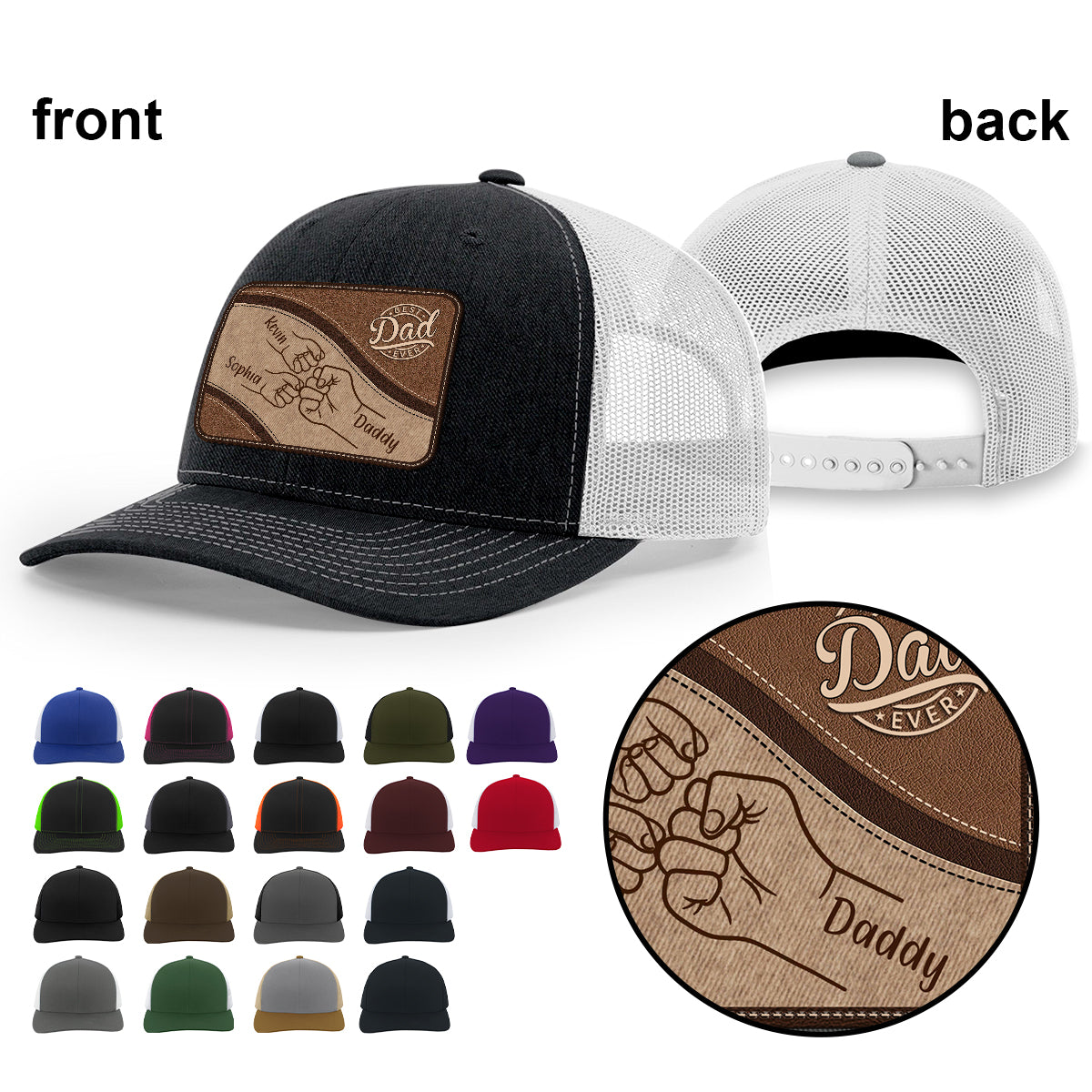Best Dad Ever - Personalized Father Leather Patch Hat