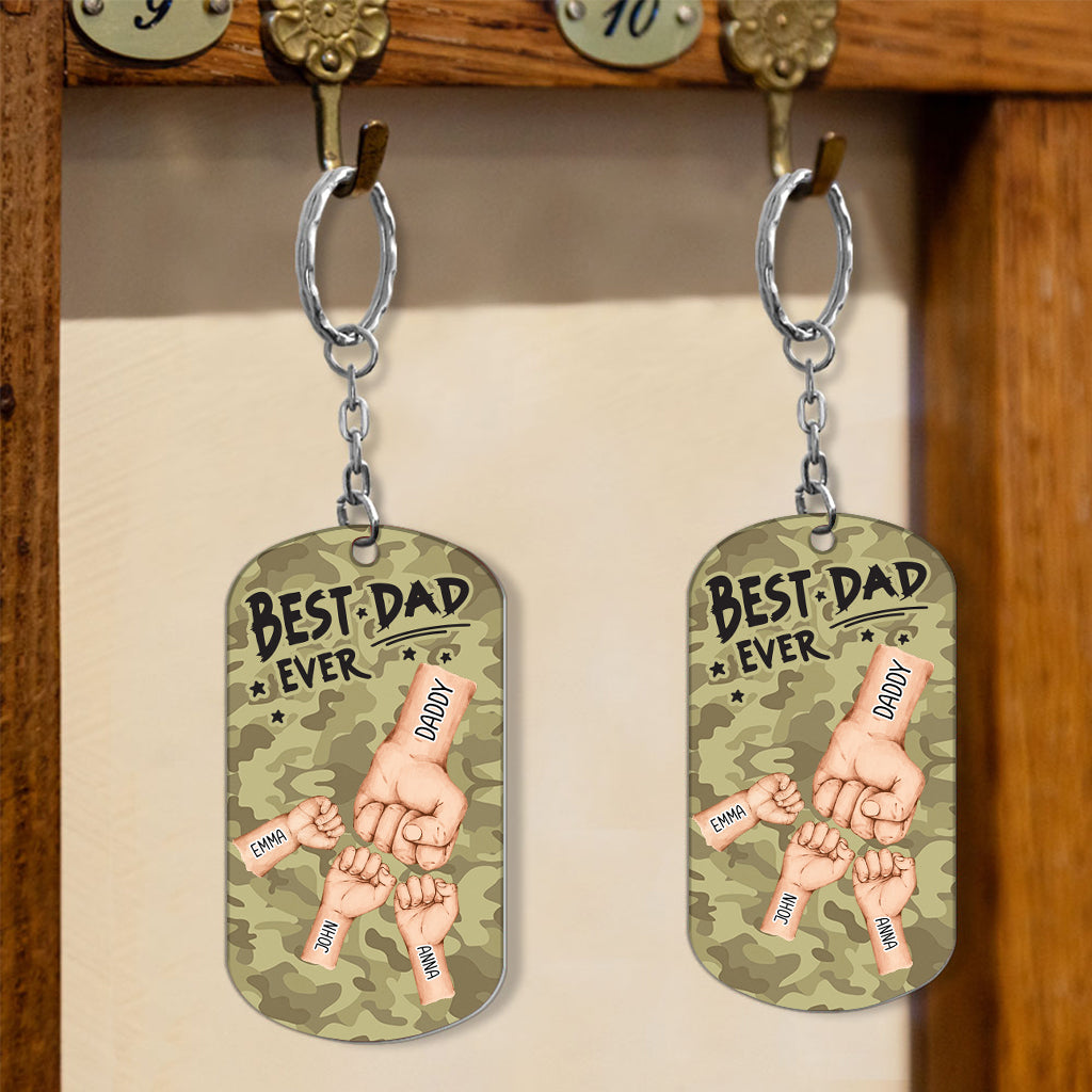 Best Dad Ever Camo Pattern Fist Bump - Personalized Father Stainless Steel Keychain