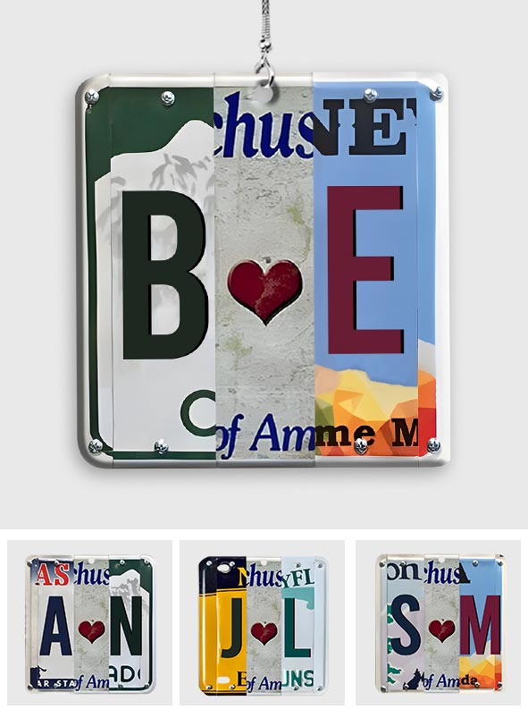 Any Letter Liscense PLate - Personalized Couple Car Ornament