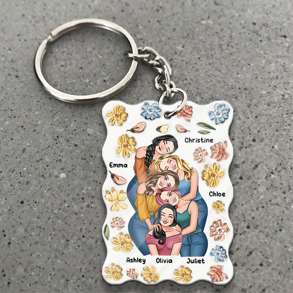 Besties Forever Floral Style - Personalized Bestie Keychain