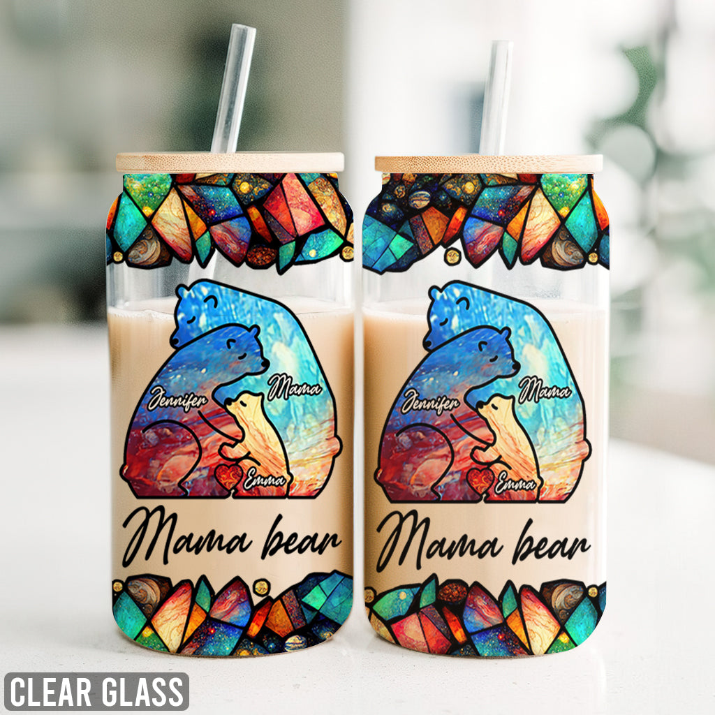 Mama Bear Colorful Stained Glass - Personalized Mother Can Glass