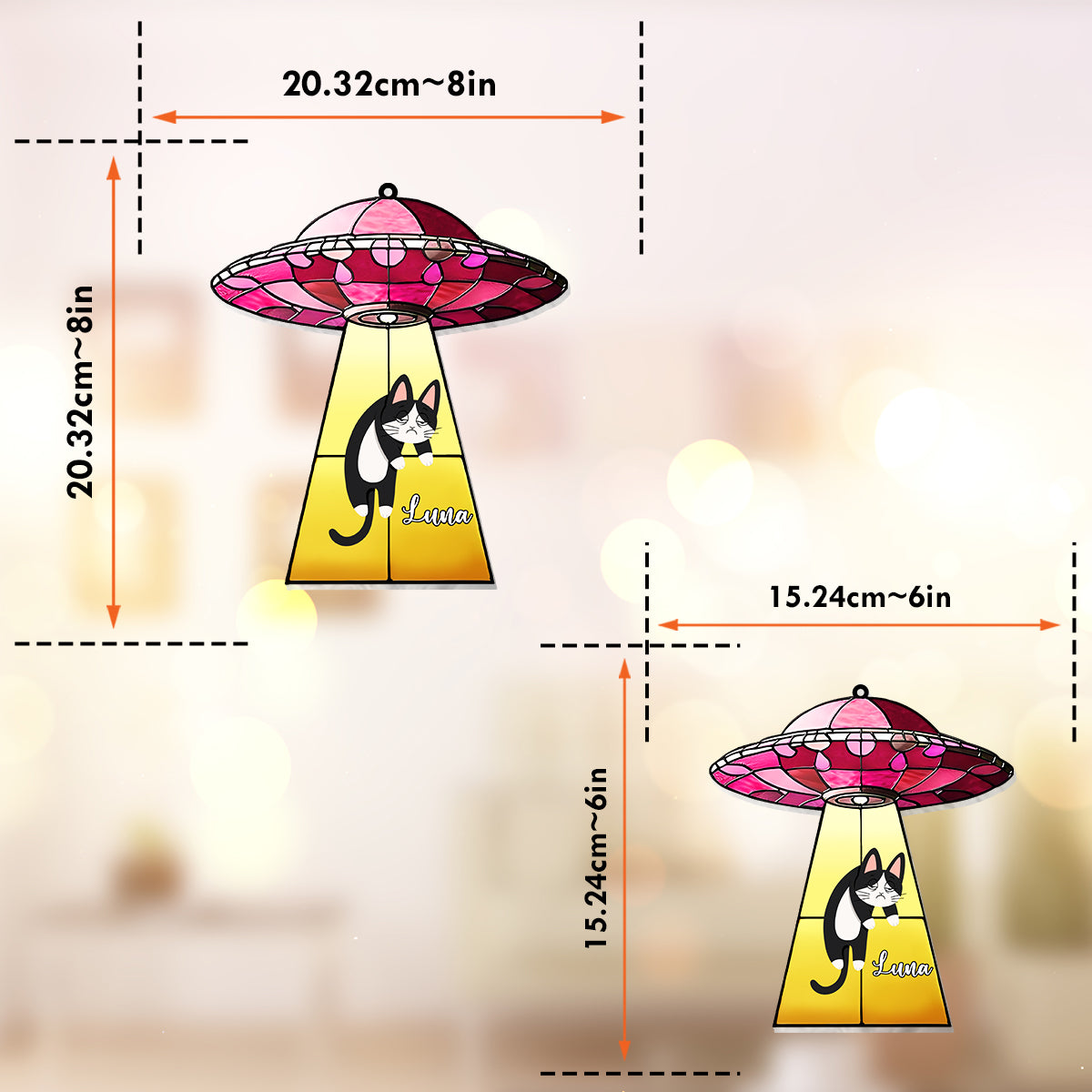 UFO With A Cat - Personalized Cat Window Hanging Suncatcher Ornament