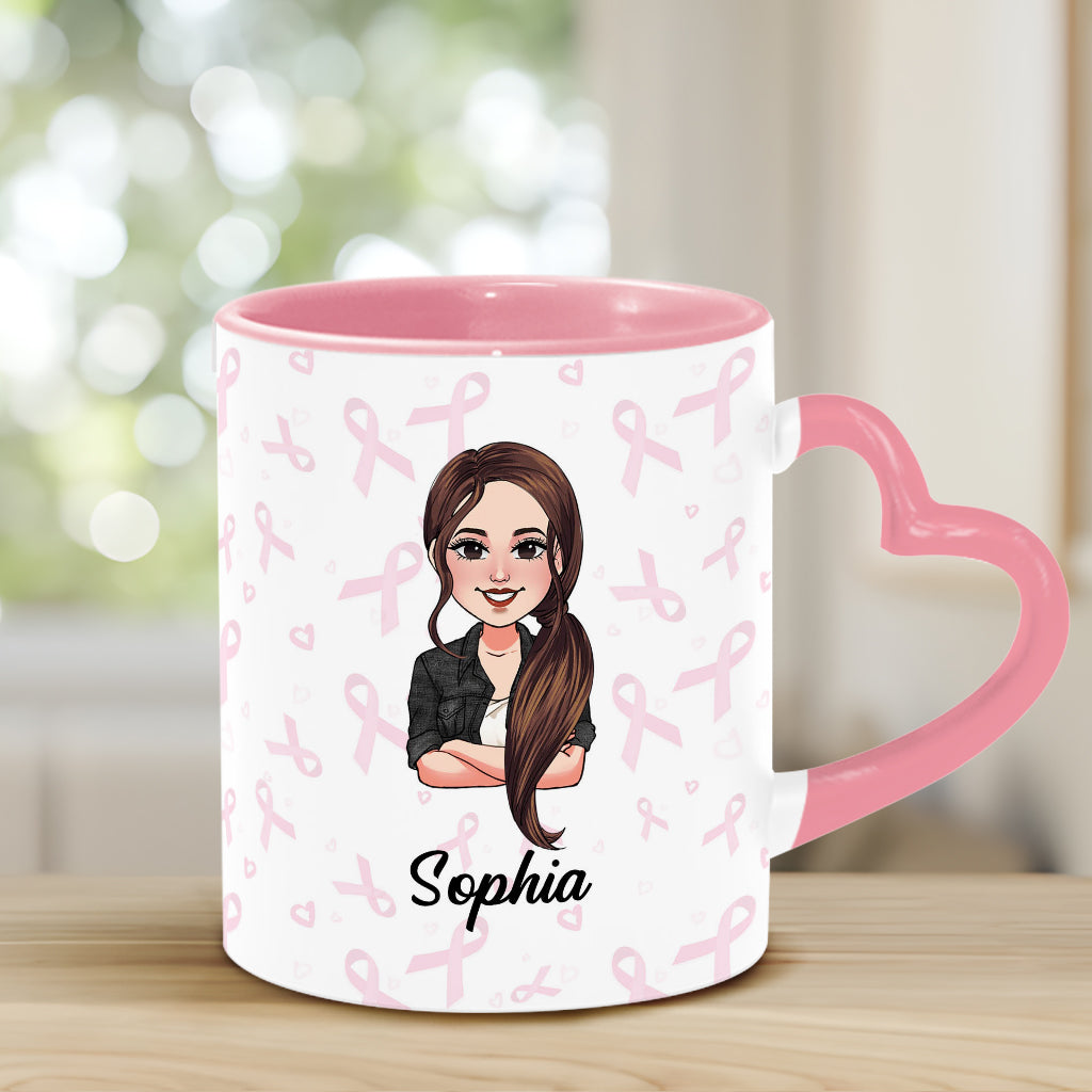 Cher cancer, tu as choisi la mauvaise personne - Mug personnalisé avec anse en forme de cœur pour la sensibilisation au cancer du sein