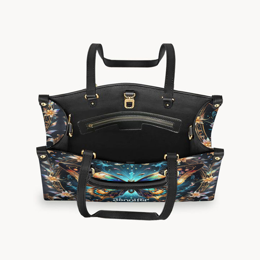 Stunning Gold Metallic Butterfly - Personalized Butterfly Leather Handbag