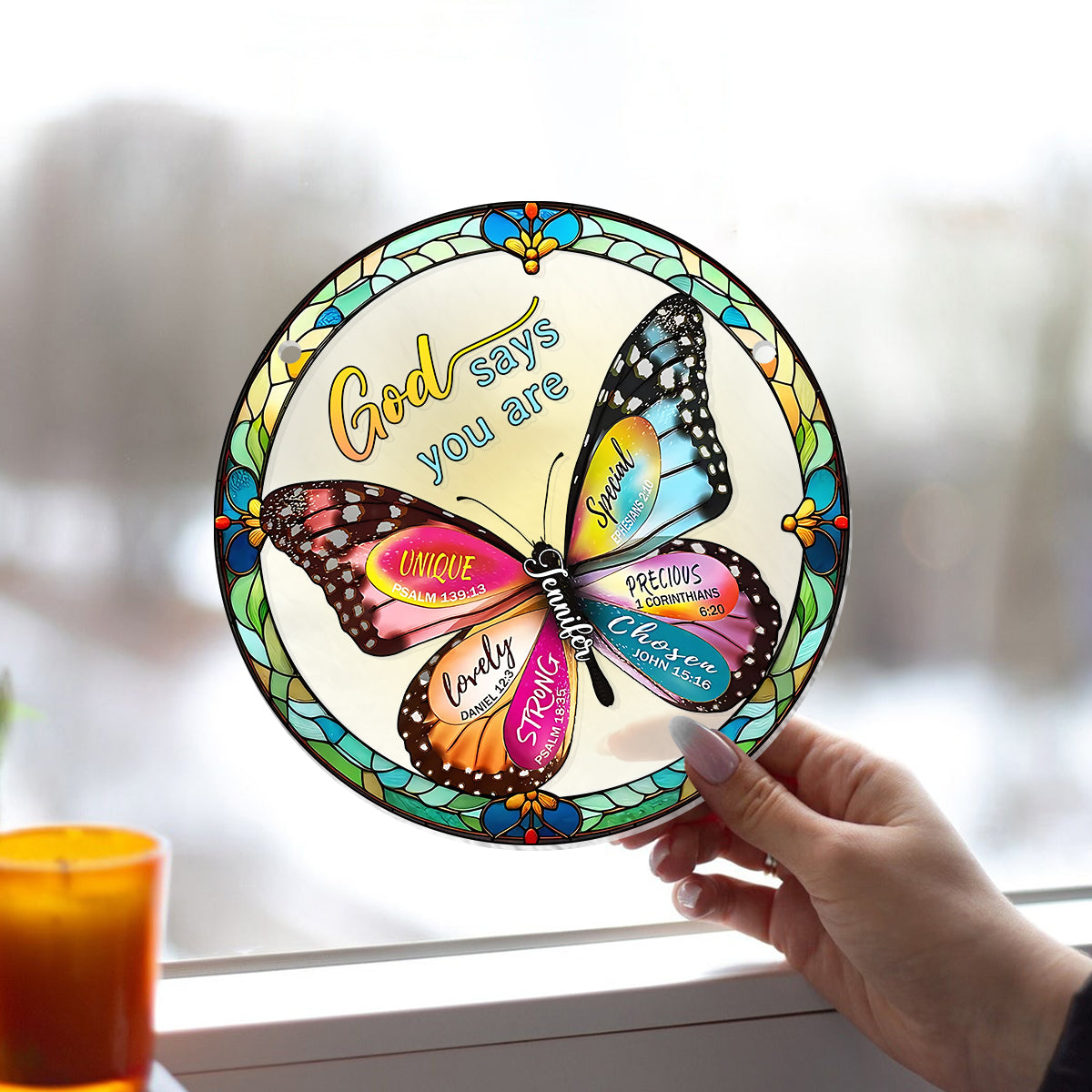 Dieu dit que tu l'es - Ornement attrape-soleil chrétien personnalisé à suspendre à la fenêtre 