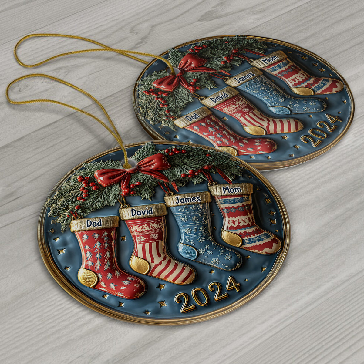 Family Socks - Personalized Family Ceramic Circle Ornament