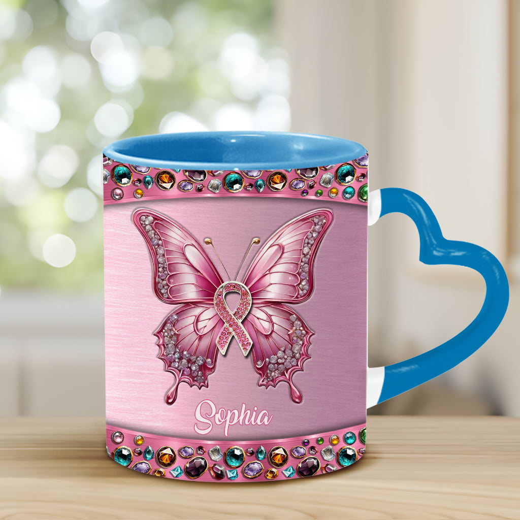 Faith Hope Love - Personalized Breast Cancer Awareness Heart Handle Mug