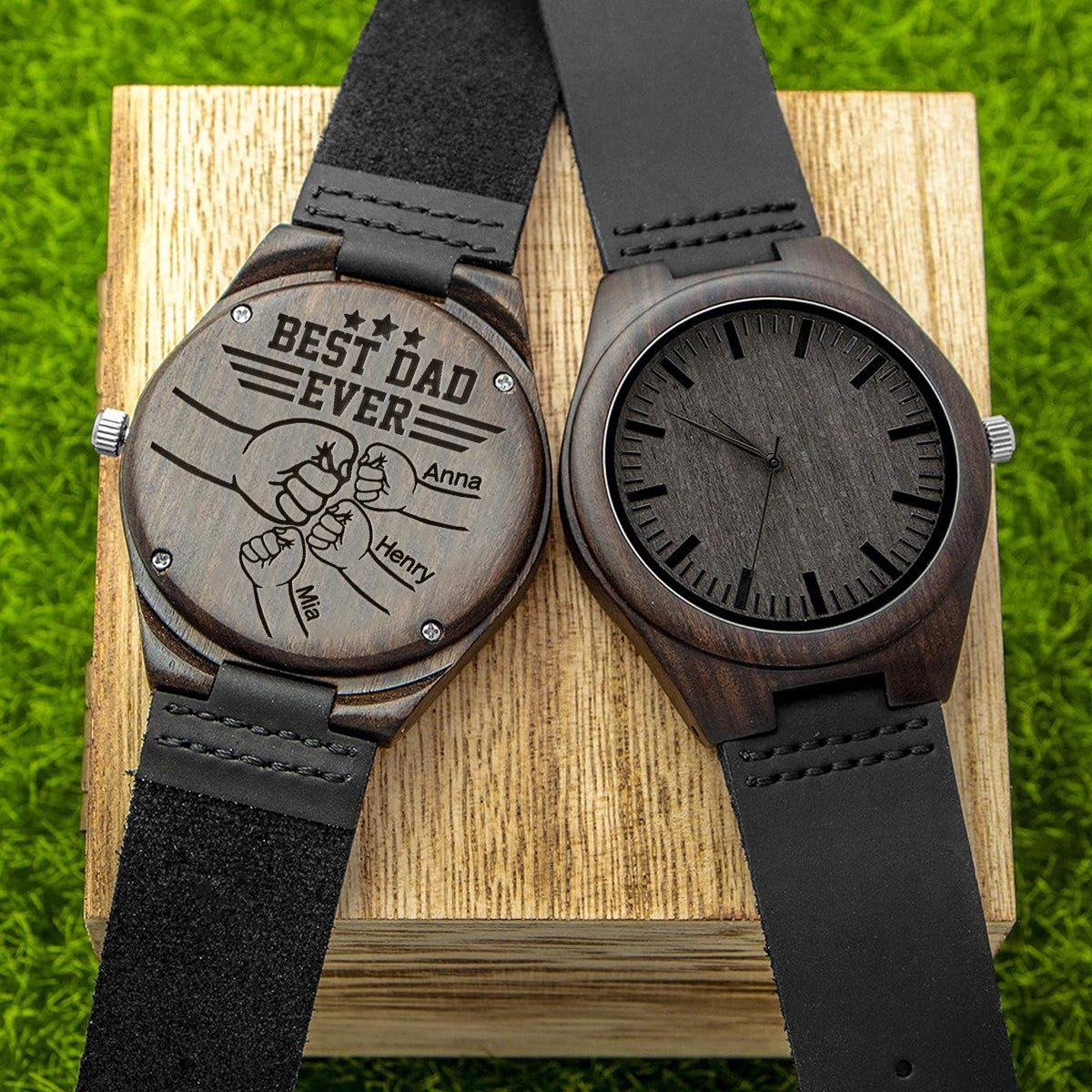 Best Dad Ever - Personalized Father Personalized Engraved Wooden Watch