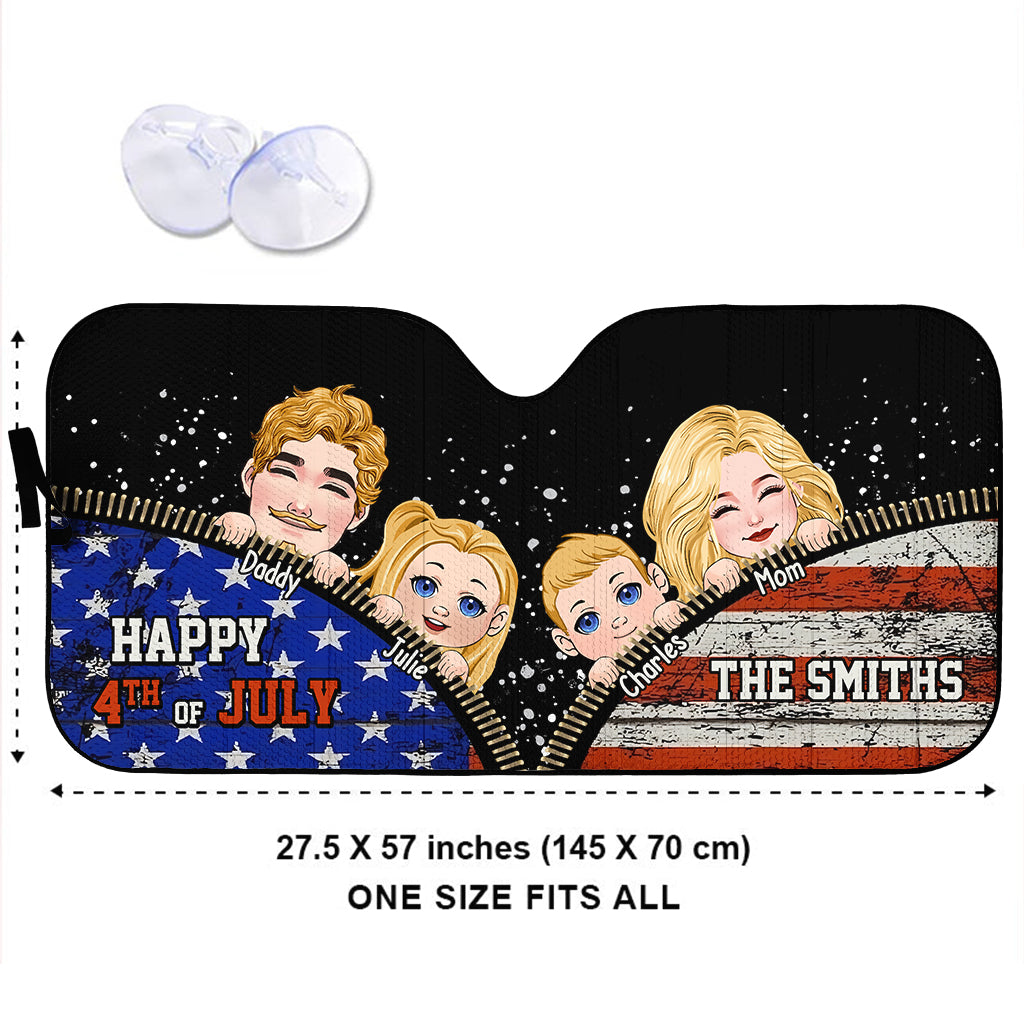 Pare-soleil de voiture familial personnalisé pour la fête nationale américaine - Idée cadeau amusante pour toute la famille