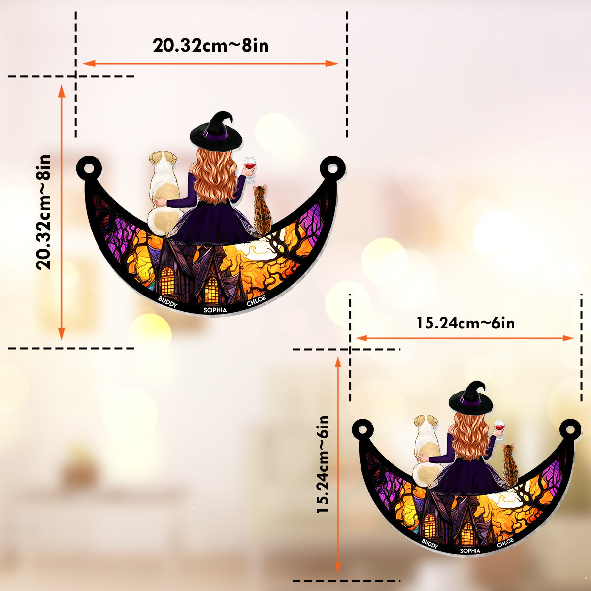 Wicked Witch And Little Monster - Personalized Dog Window Hanging Suncatcher Ornament