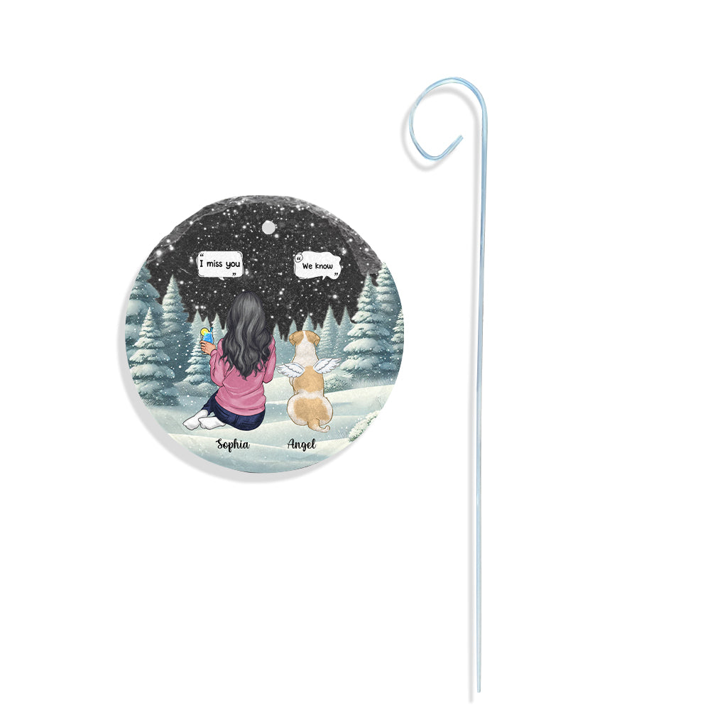 Ich vermisse dich – Personalisierte runde Hänge-Gartentafel mit Hundemotiv