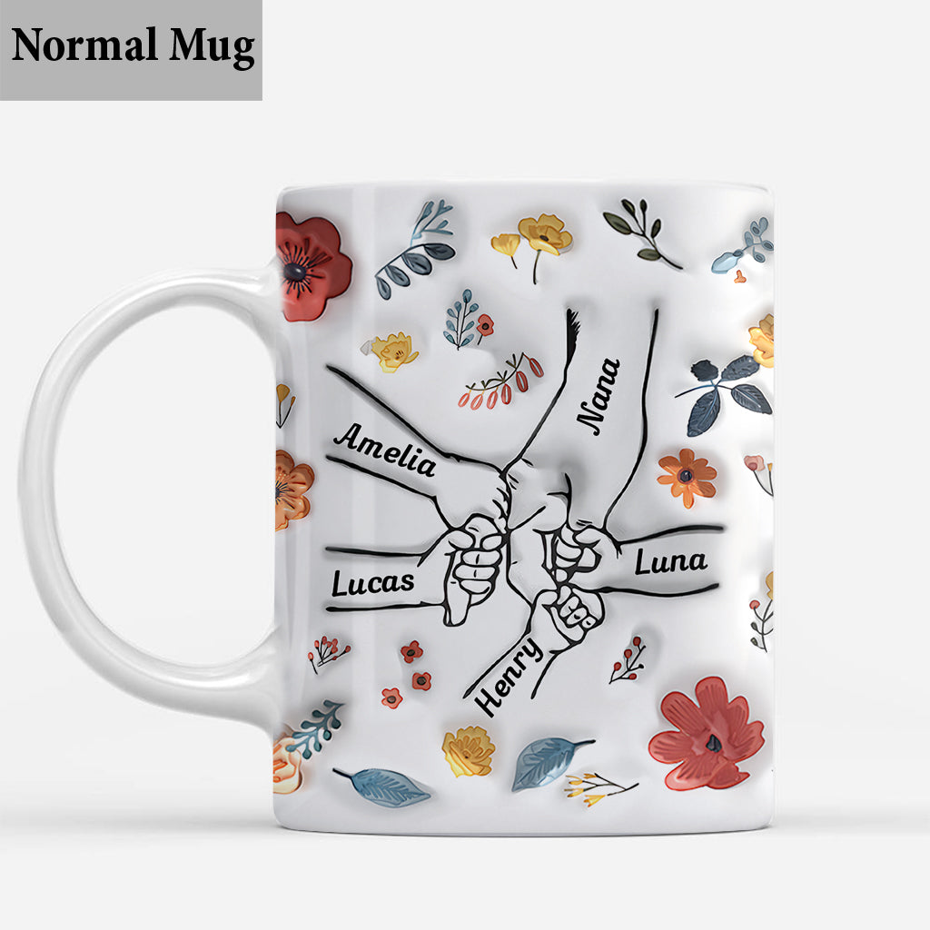 Floral Inflated Hands Holding - Personalized Grandma Mug