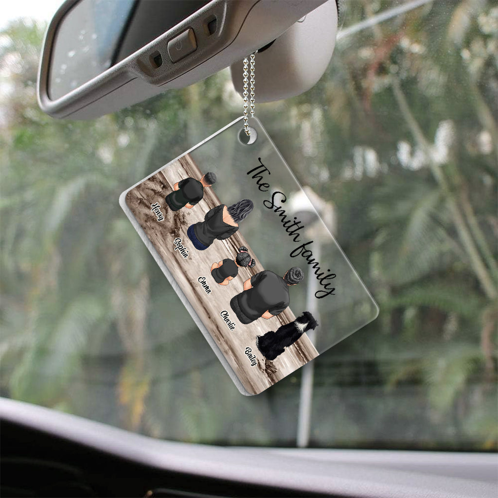 Family Sitting Back View Retro Vintage Beach Landscape - Personalized Family Transparent Car Ornament