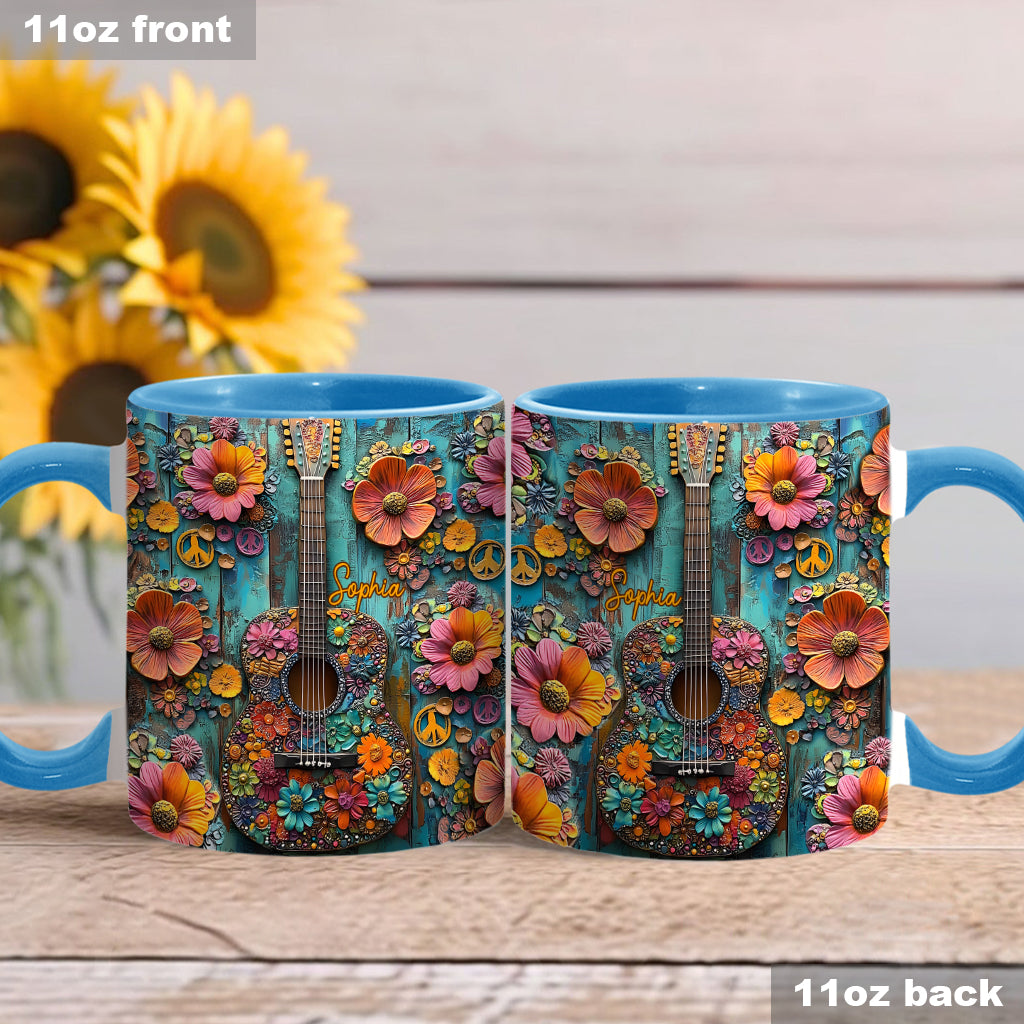 Vintage Hippie Guitar - Personalized Hippie Accent Mug
