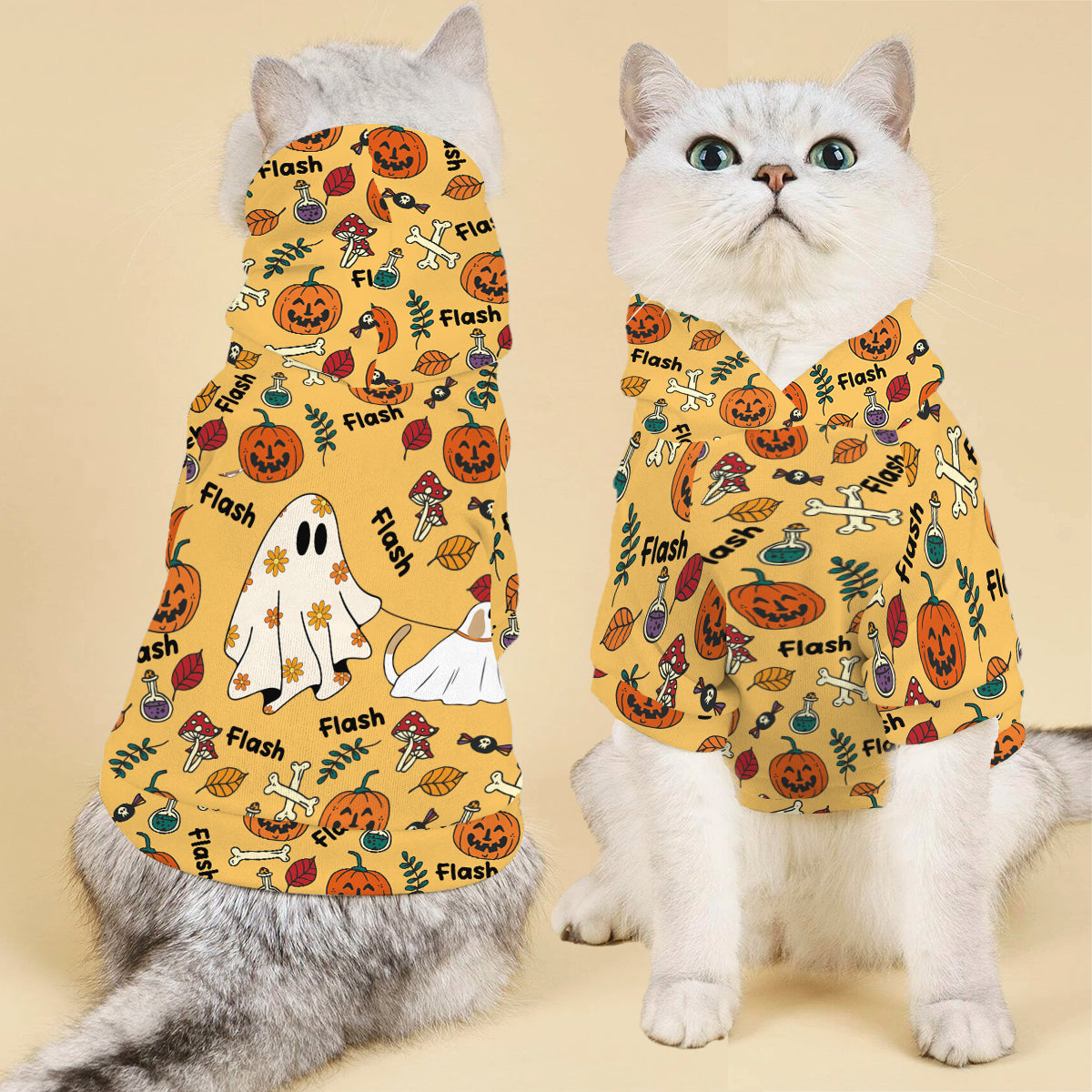 Cute Ghost Dog Pumpkin Ghost & Bat - Personalized Dog Pet Hoodie