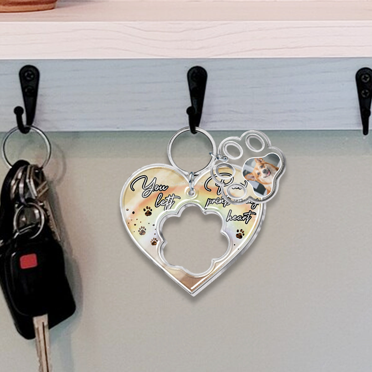 You Left Paw Prints In My Heart - Personalized Dog Keychain with Charms