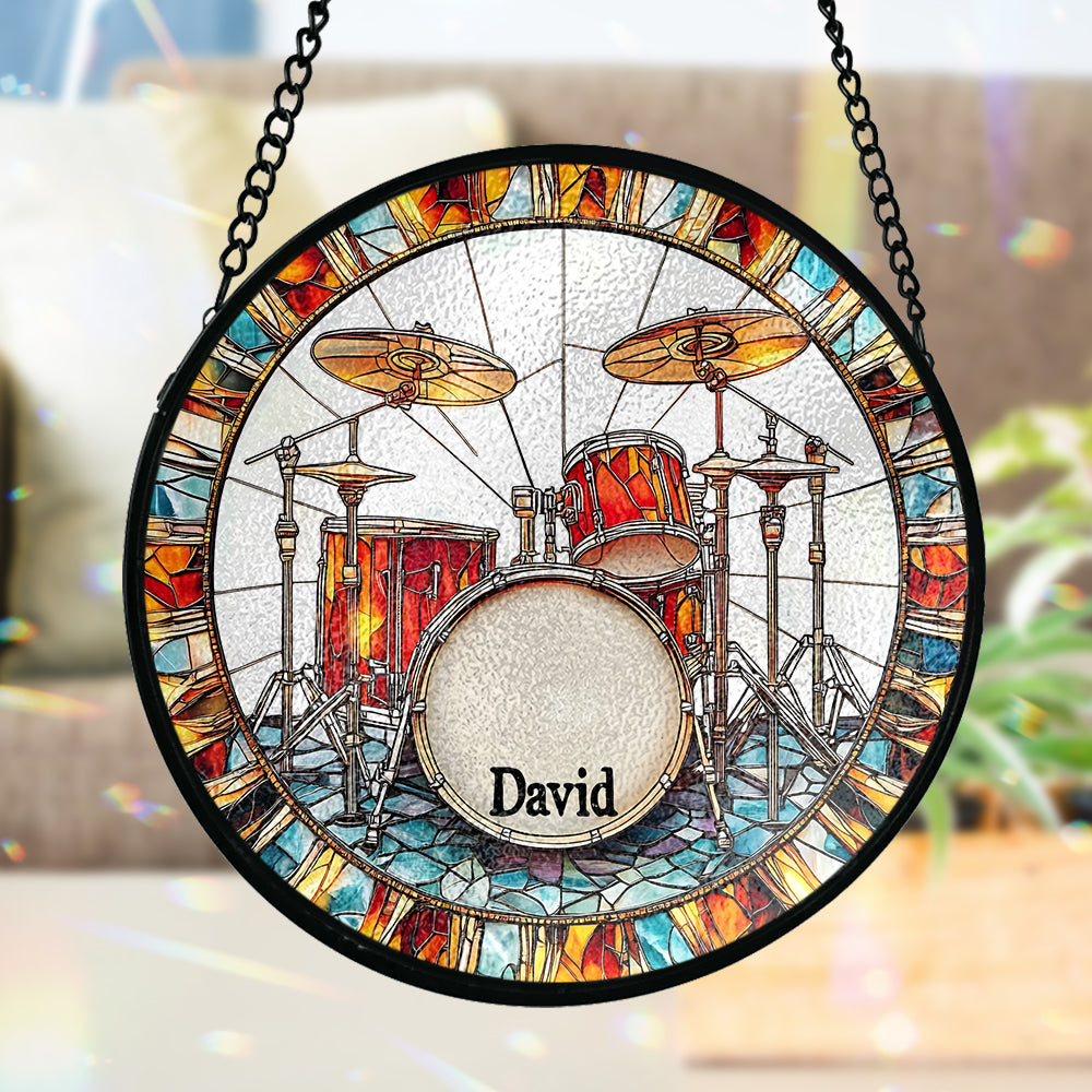 Love Drums - Personalized Drummer Stained Glass Suncatcher