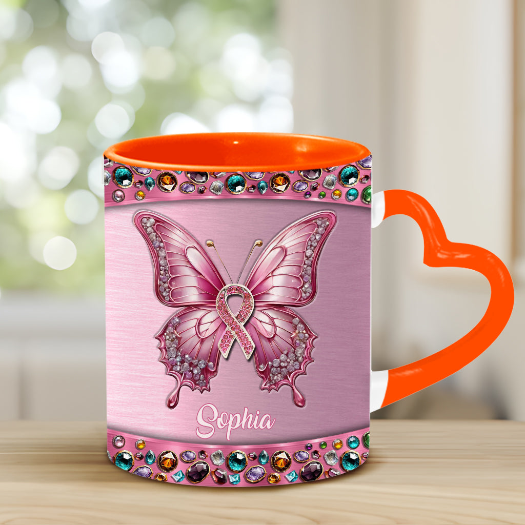 Faith Hope Love - Personalized Breast Cancer Awareness Heart Handle Mug