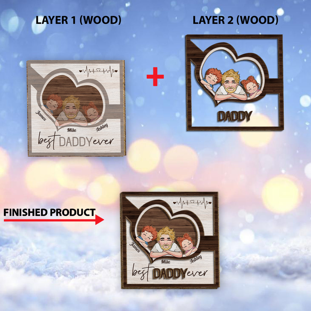 Best Dad Ever - Personalized Father 2 Layered Wood Sign / Wood Plaque