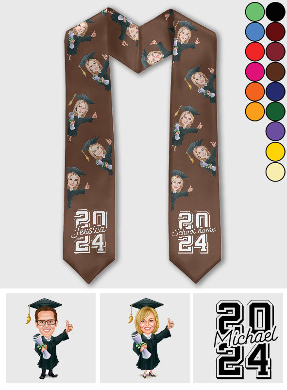 Caricature Funny Character - Personalized Graduation Graduation Stole