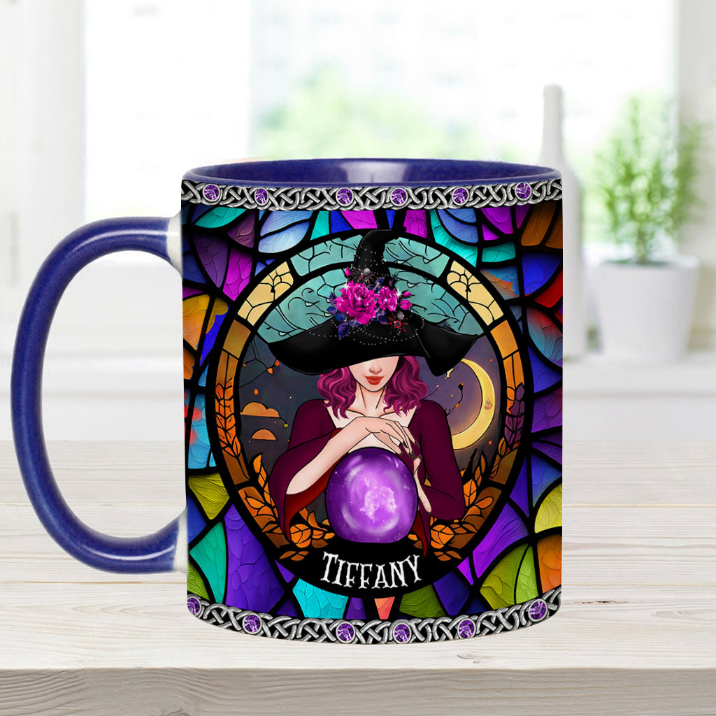 Mystical Witch Purple Stained Glass - Personalized Witch Accent Mug