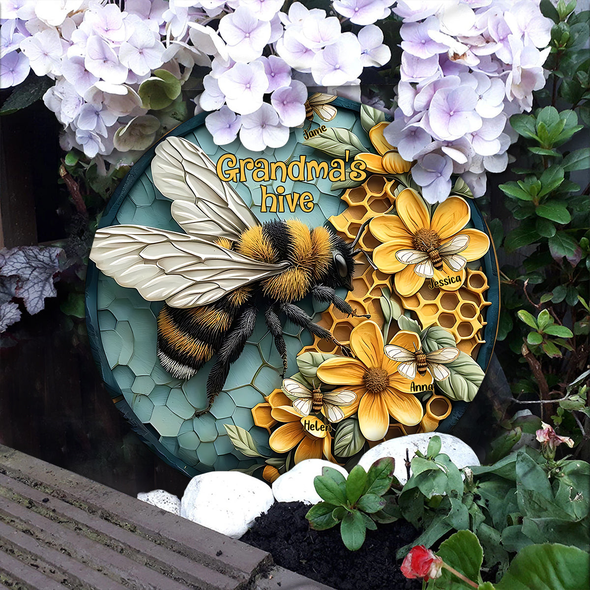 Omas Bienenstock – Beliebiger Titel – Personalisierter runder Oma-Stein