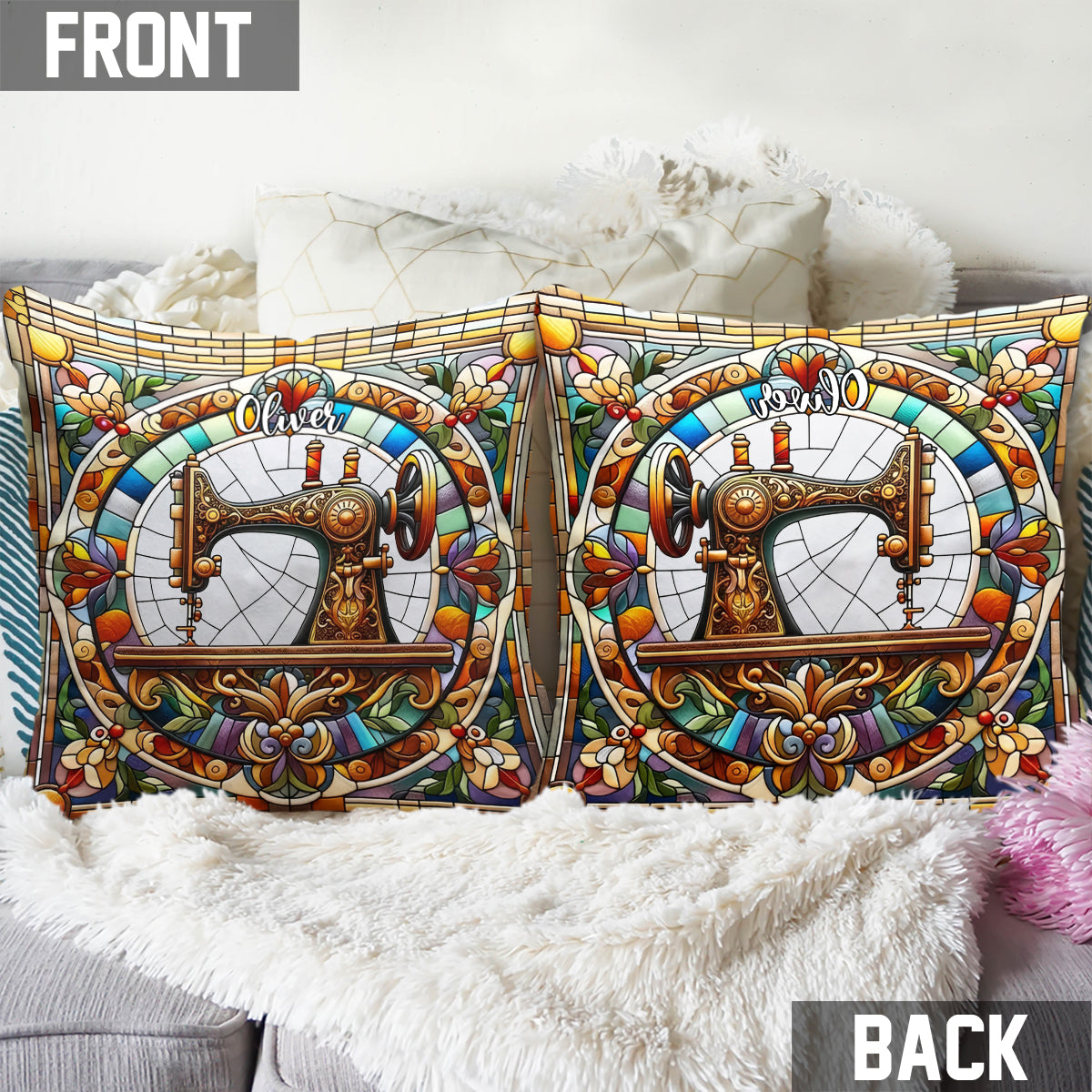 Colorful Sewing Machine - Personalized Sewing Throw Pillow
