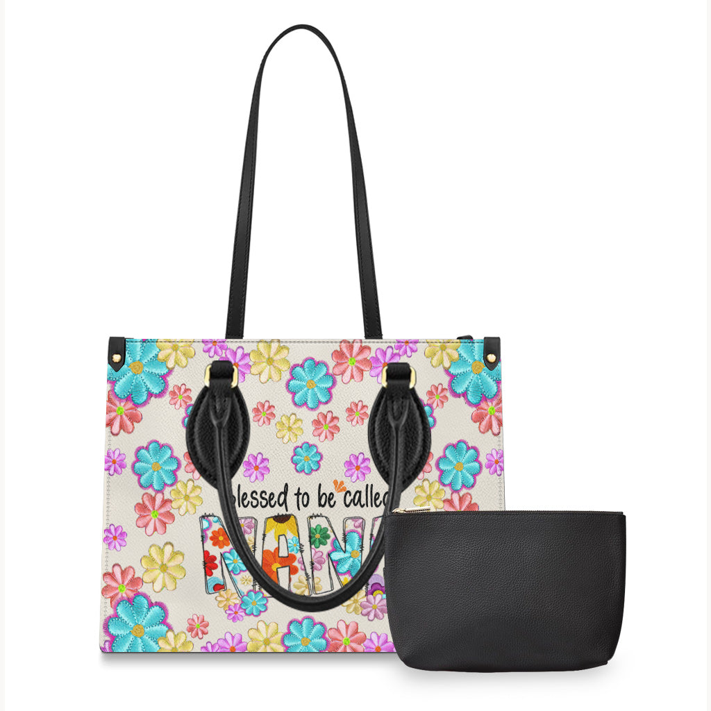 Blessed To Be Called Nana Floral Style - Personalized Grandma Leather Handbag