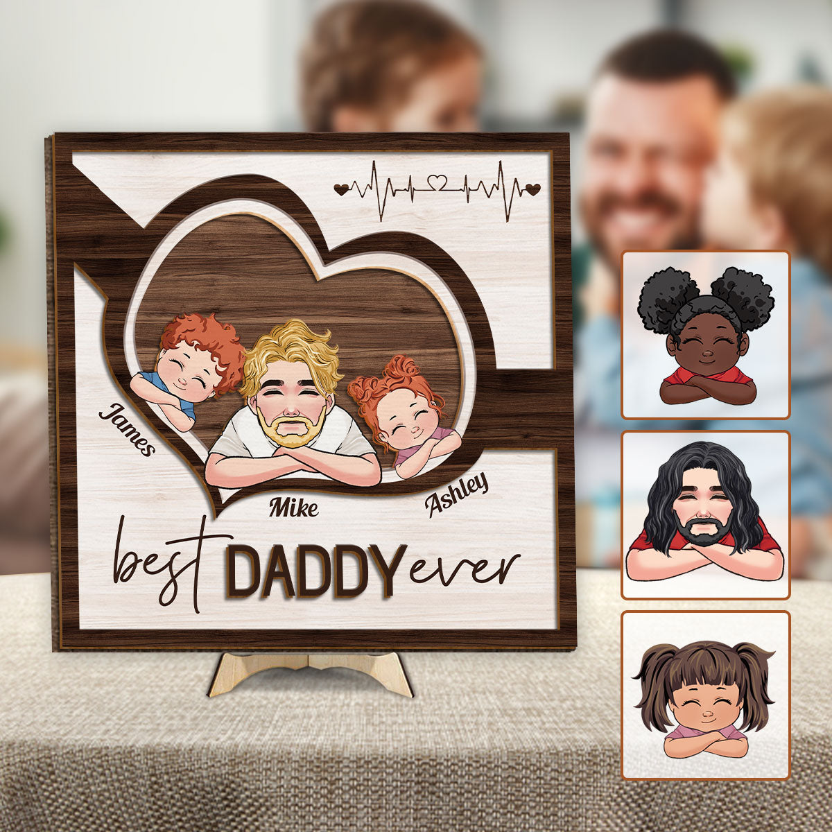 Best Dad Ever - Personalized Father 2 Layered Wood Sign / Wood Plaque