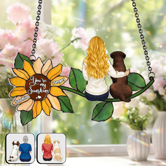 Tu es mon rayon de soleil - Attrape-soleil personnalisé pour fenêtre en forme de chien 