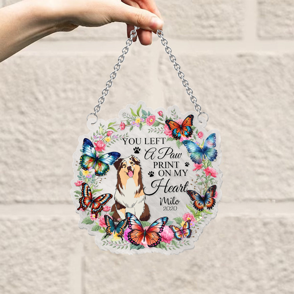 You Left A Paw Print On My Heart - Personalized Dog Window Hanging Suncatcher Ornament