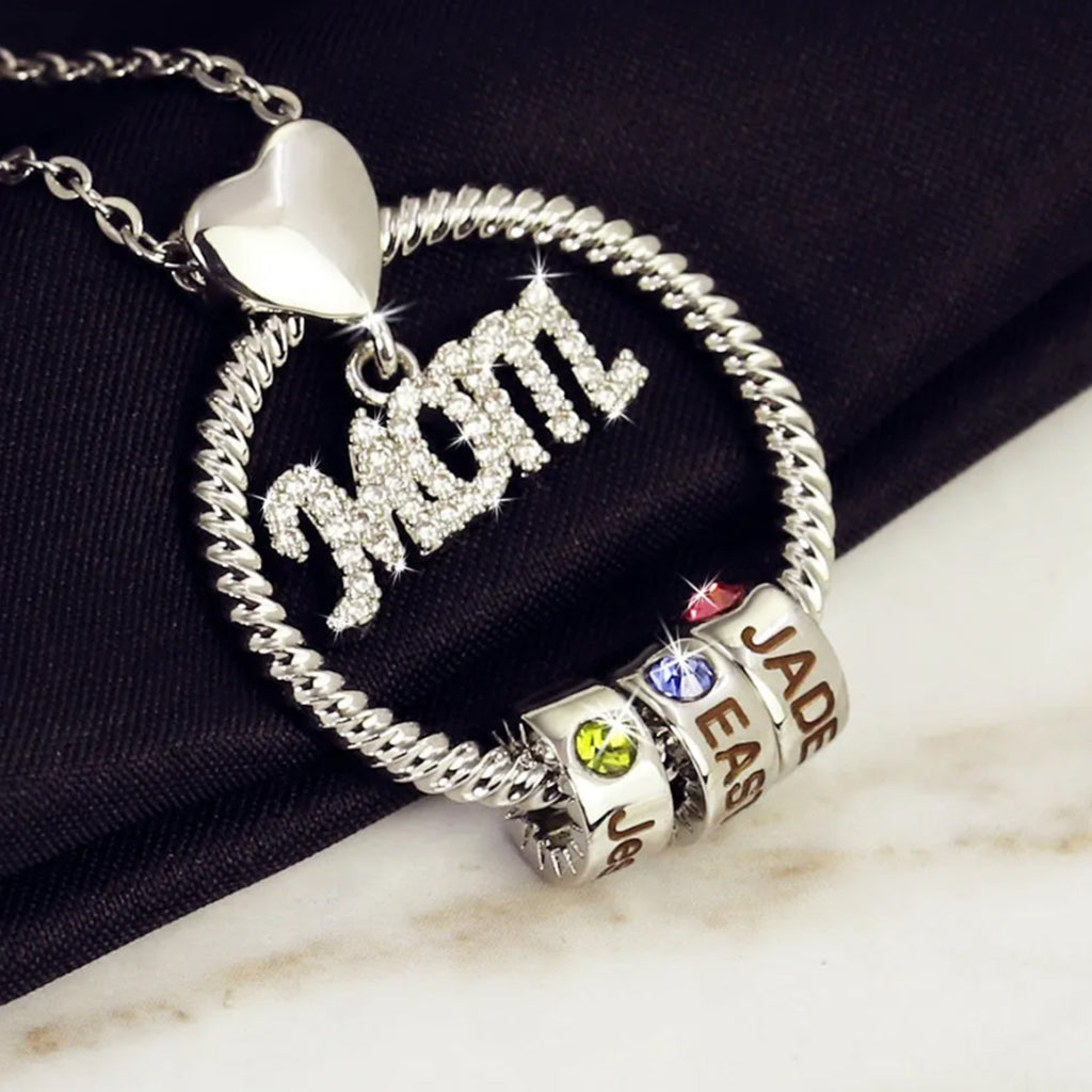 Round Pendant Mom's Necklace With Charms - Personalized Mother Round Pendant Mom's Necklace With Charms
