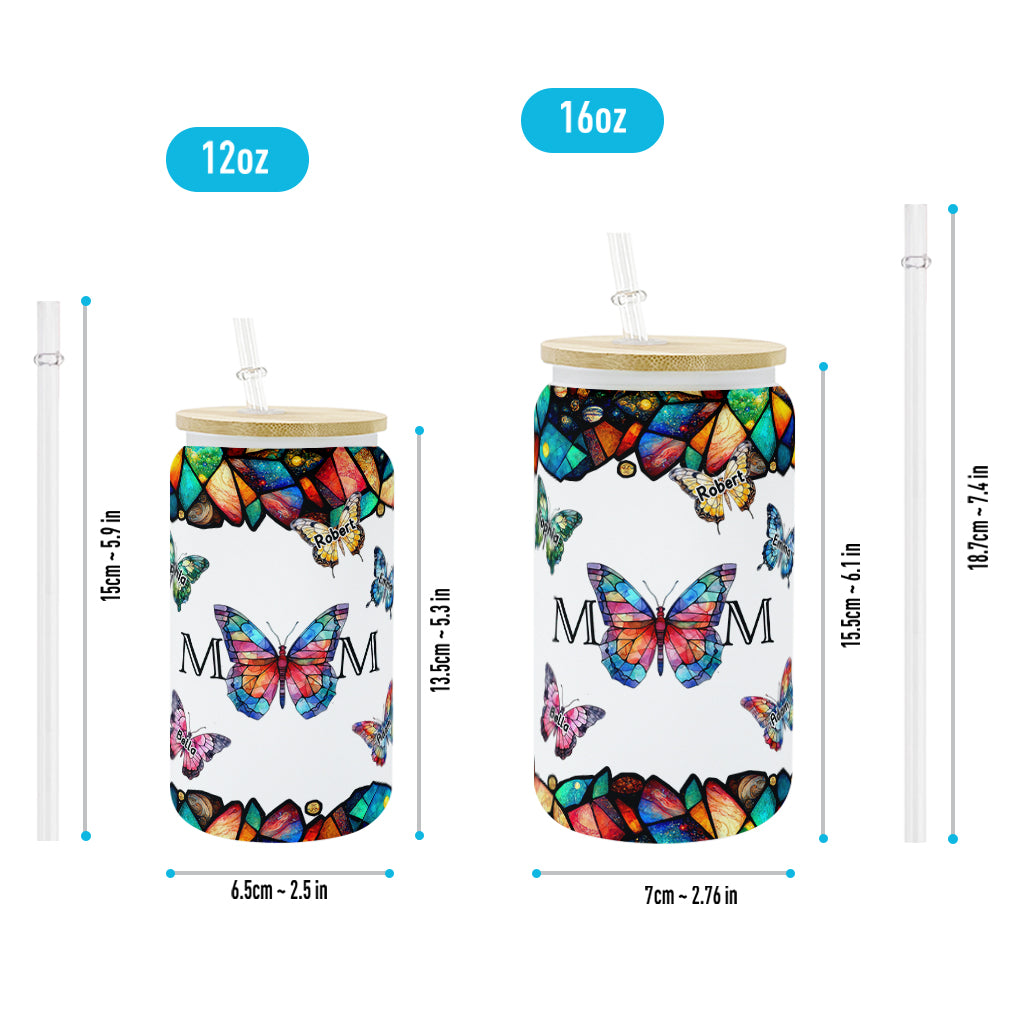 Mom Butterfly Colorful Stained Glass - Personalized Mother Can Glass