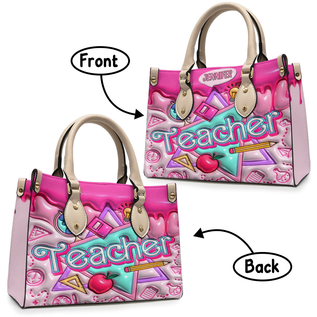 Pink Inflated - Personalized Teacher Leather Handbag