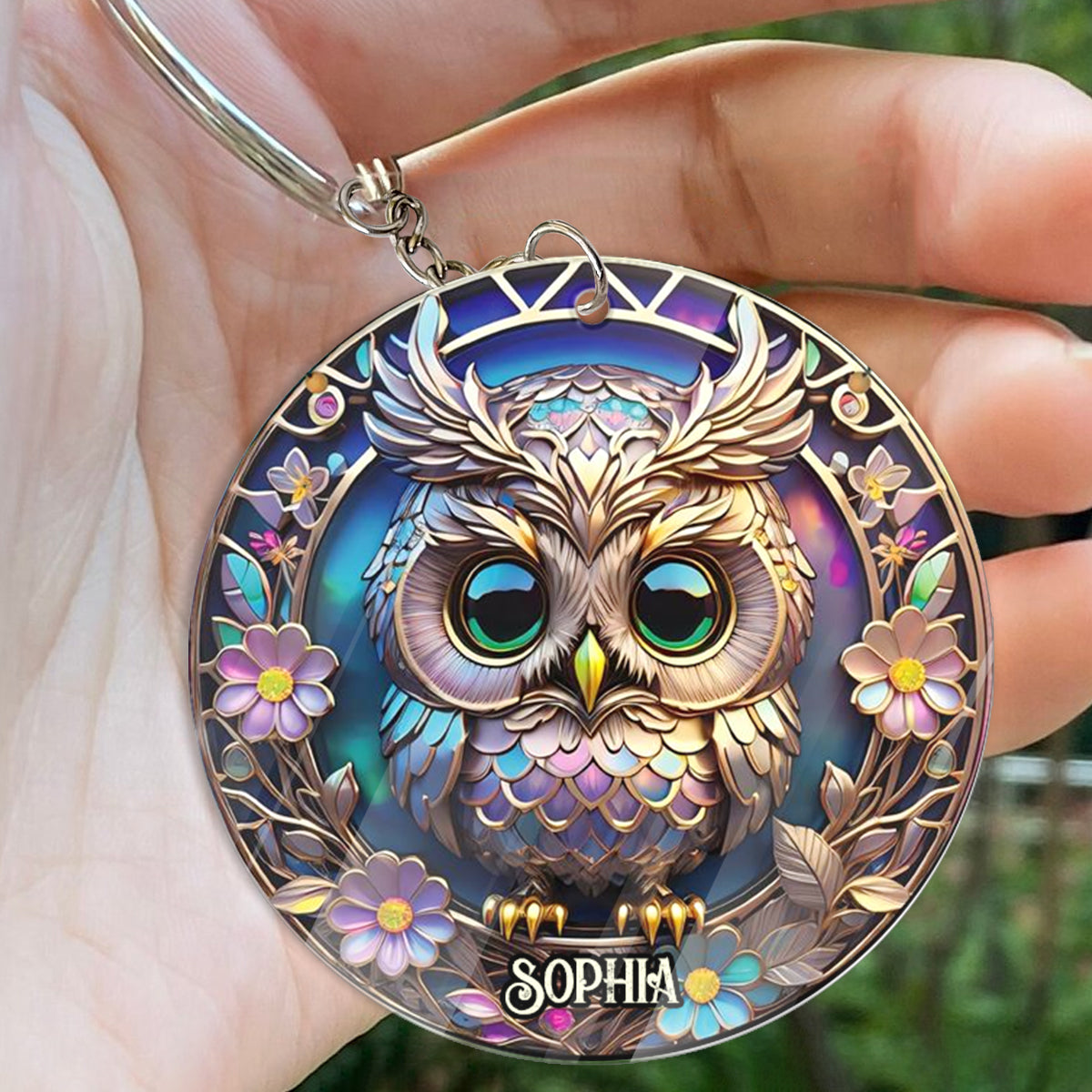 Colorful Owl - Personalized Owl Keychain