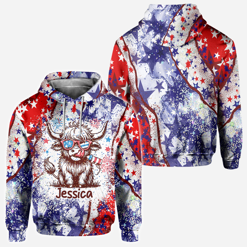 T-shirt personnalisé intégral « Vache des Highlands » pour le 4 juillet