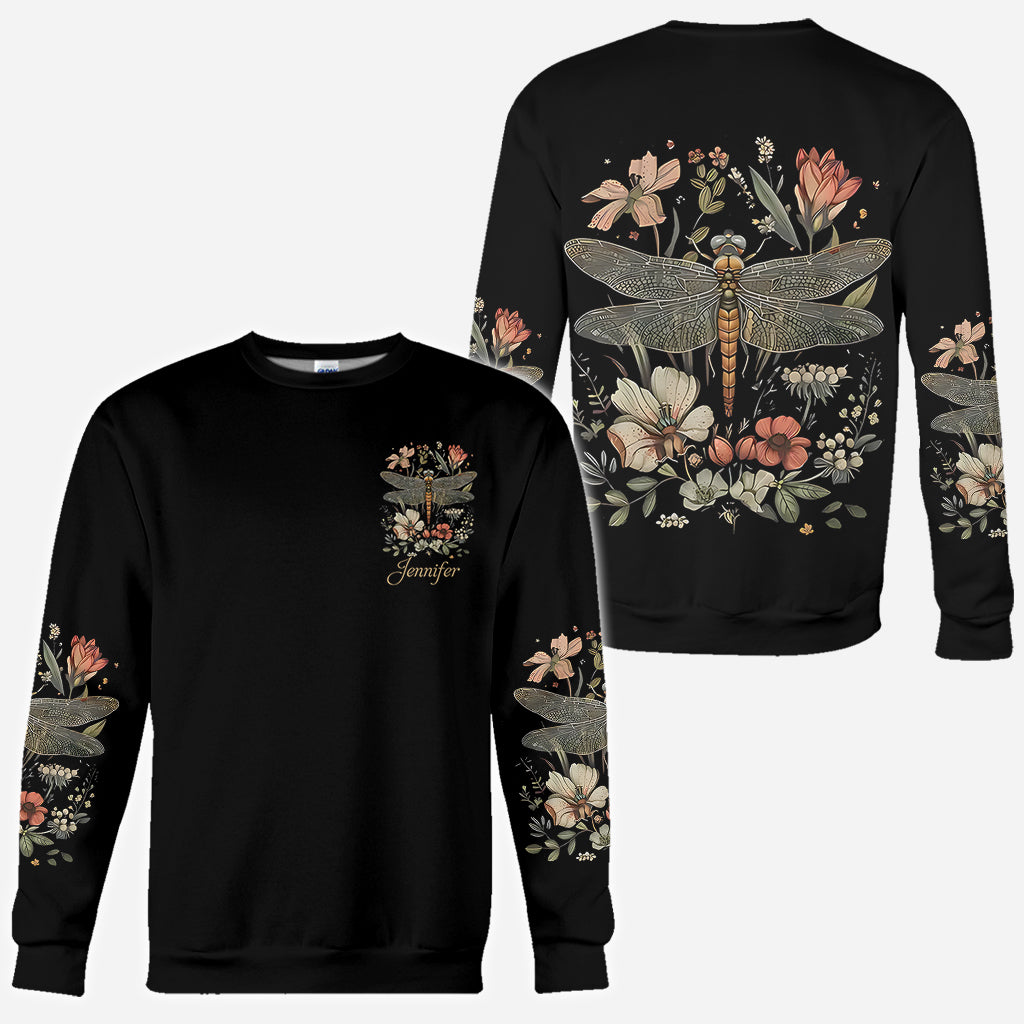 Libellule et fleurs - T-shirt personnalisé à motif libellule.