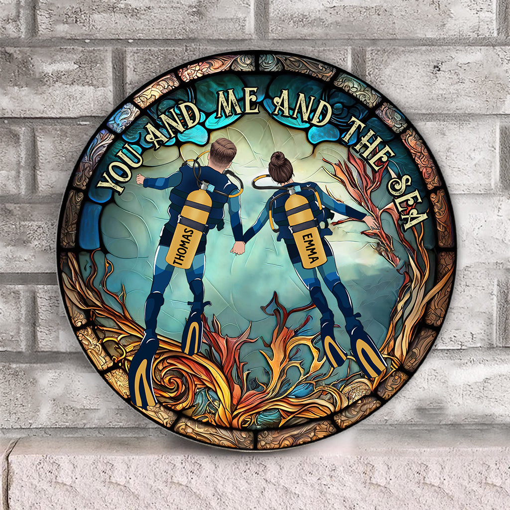 You & Me And The Sea - Personalized Scuba Diving Round Wood Sign