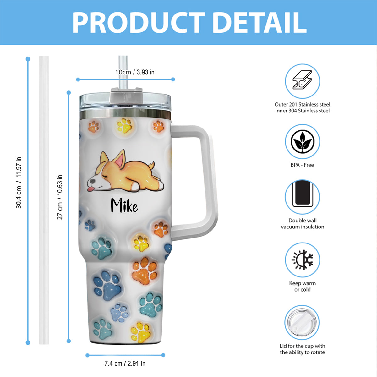 Best Dog Dad/ Mom Ever - Personalized Dog Tumbler With Handle
