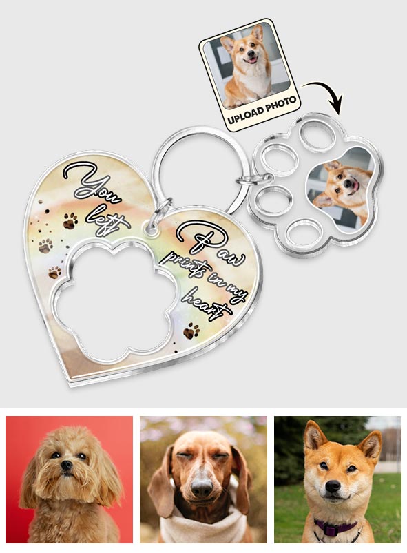You Left Paw Prints In My Heart - Personalized Dog Keychain with Charms