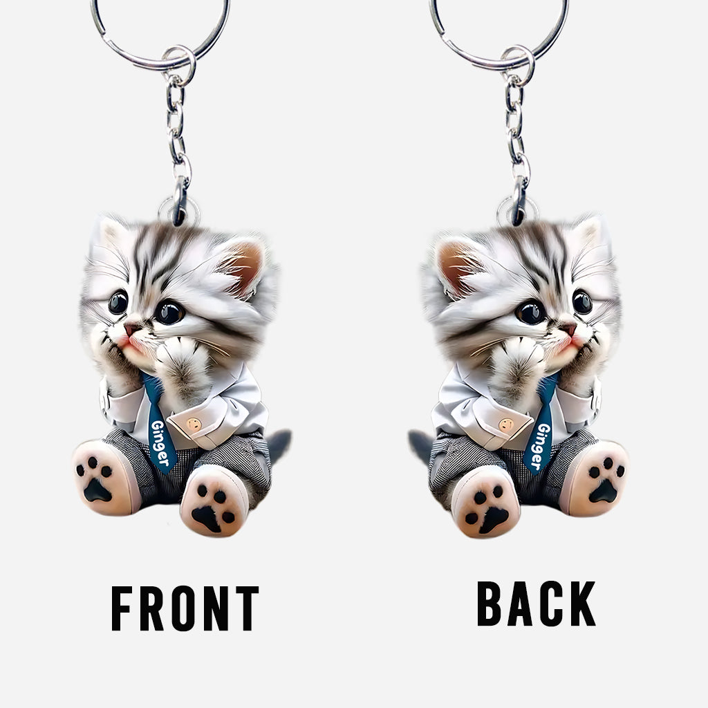 Cute Cat - Personalized Cat Custom Shaped Keychain