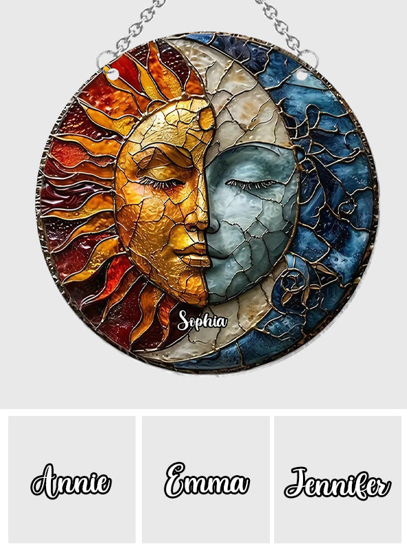 Live By The Sun Love By The Moon - Personalized Hippie Window Hanging Suncatcher Ornament