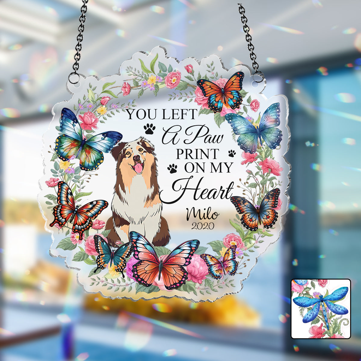 You Left A Paw Print On My Heart - Personalized Dog Window Hanging Suncatcher Ornament