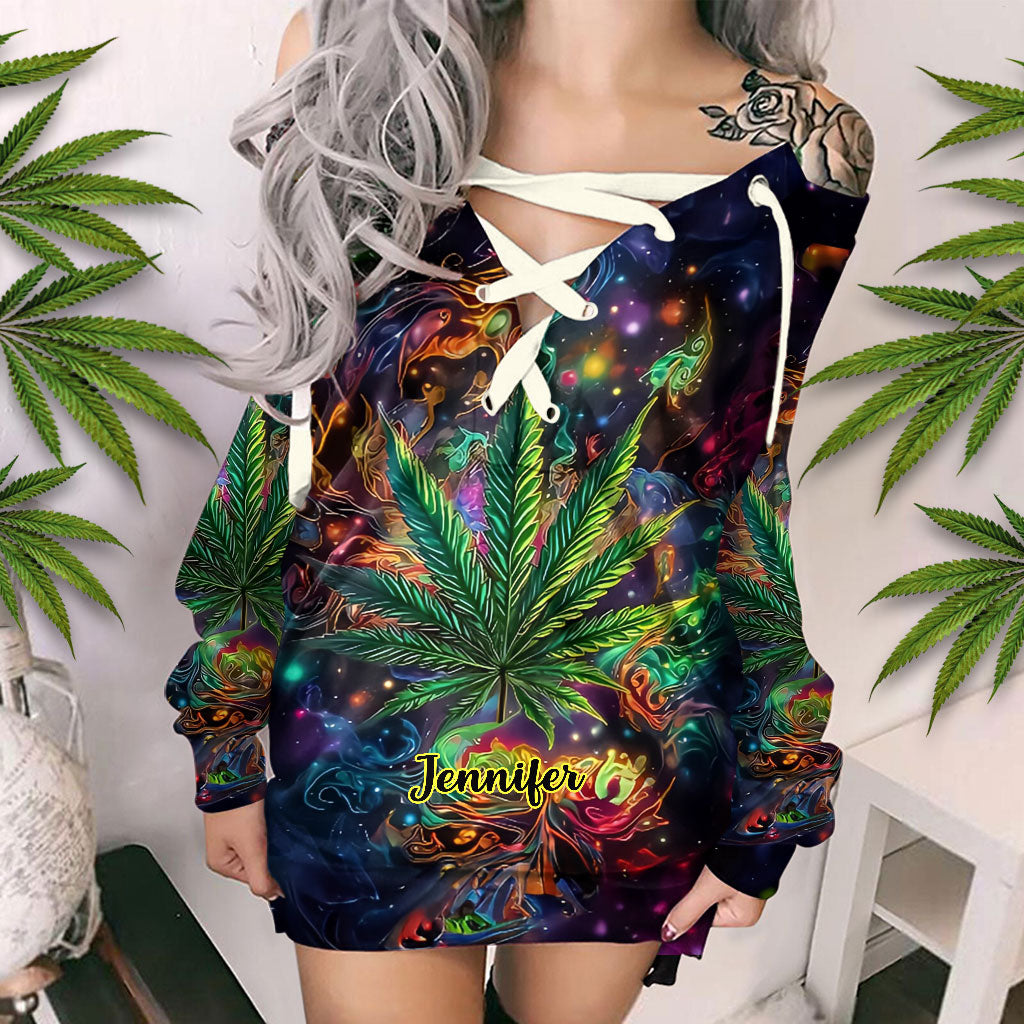 Stoner Chick - Personalized Weed Off Shoulder Long Sleeve Dress