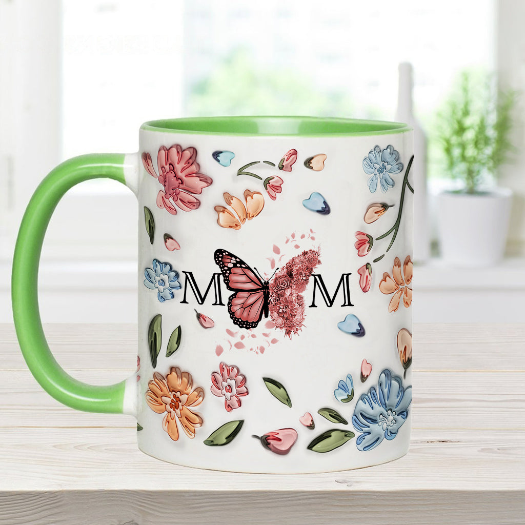 Mother Buttefly Pastel Floral Inflated - Personalized Mother Accent Mug