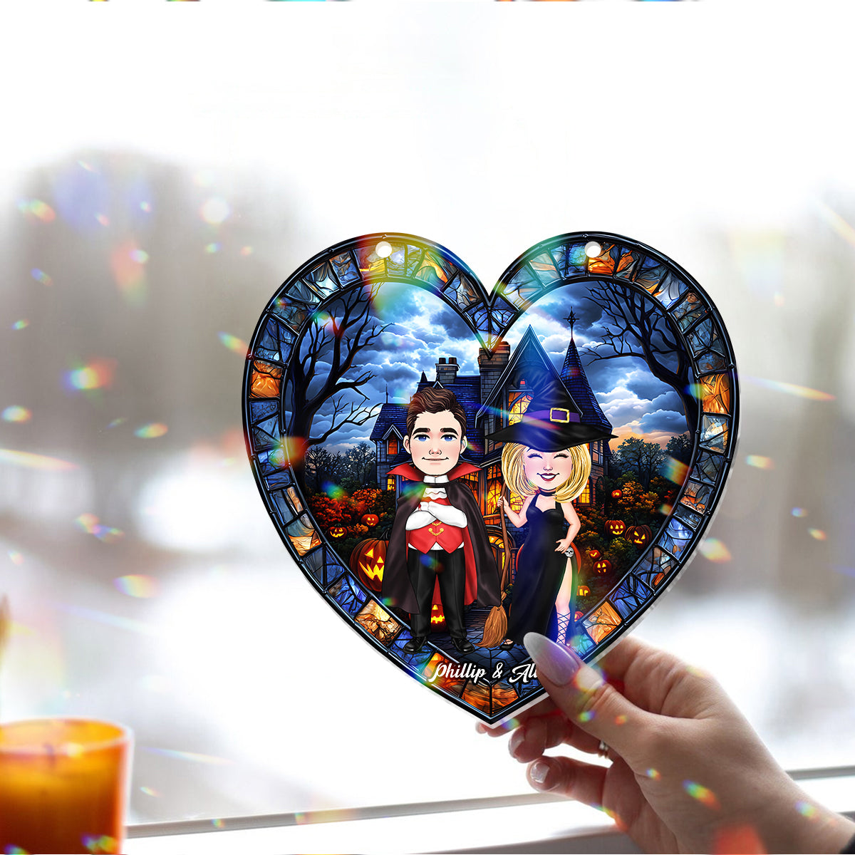 Halloween Is Coming - Personalized Couple Window Hanging Suncatcher Ornament